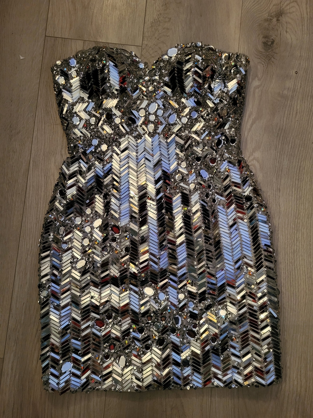 Tonybowls Sz 6 Sequin Strapless Mini Dress - Silver